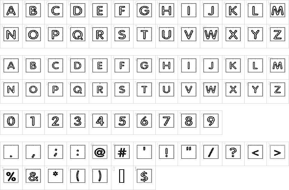 Fonte indiana acolchoada Mapa de caracteres