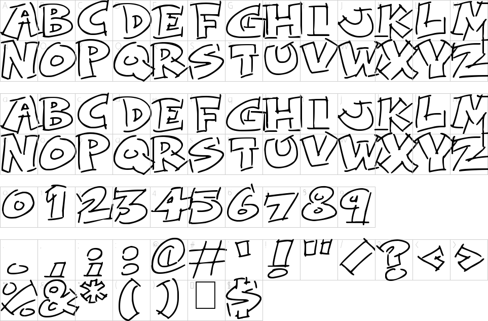 粗糙的漫画轮廓字体字符图