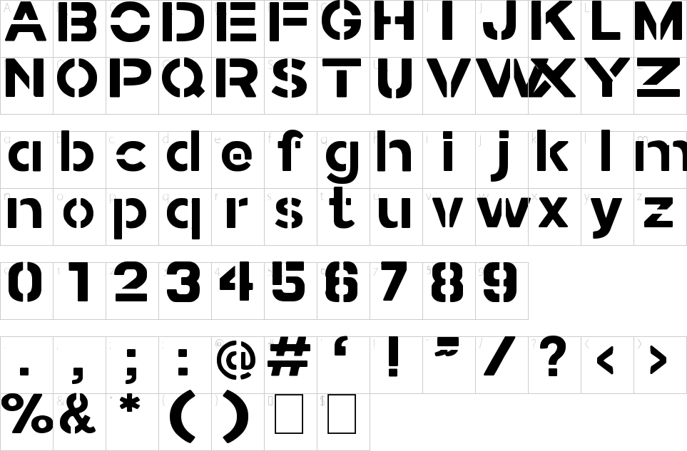 Stamped Navy Font Character Map