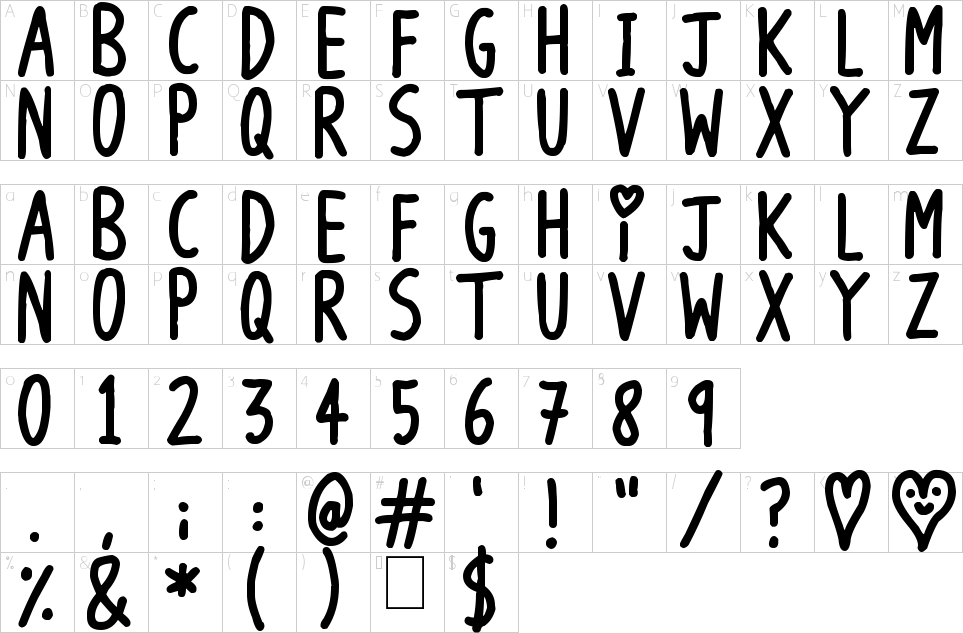 Long Loving Letters Font Character Map