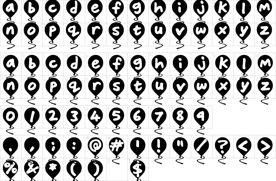 Balloon Floats Font Character Map