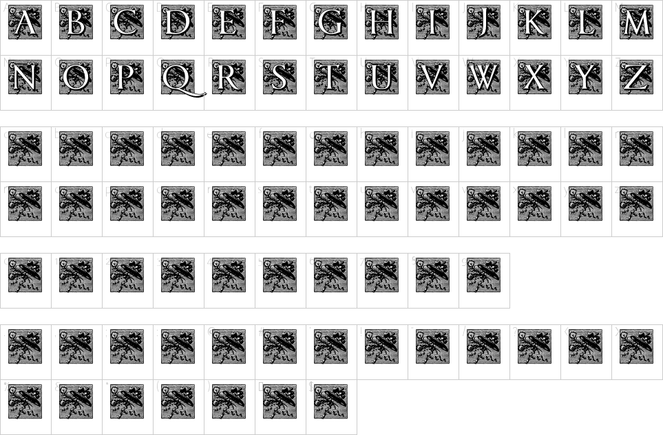 Pompadour Initialsフォントキャラクターマップ