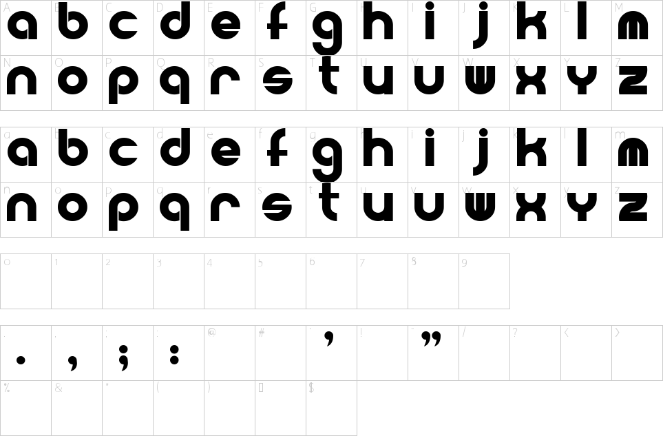 Powerweld Font Character Map