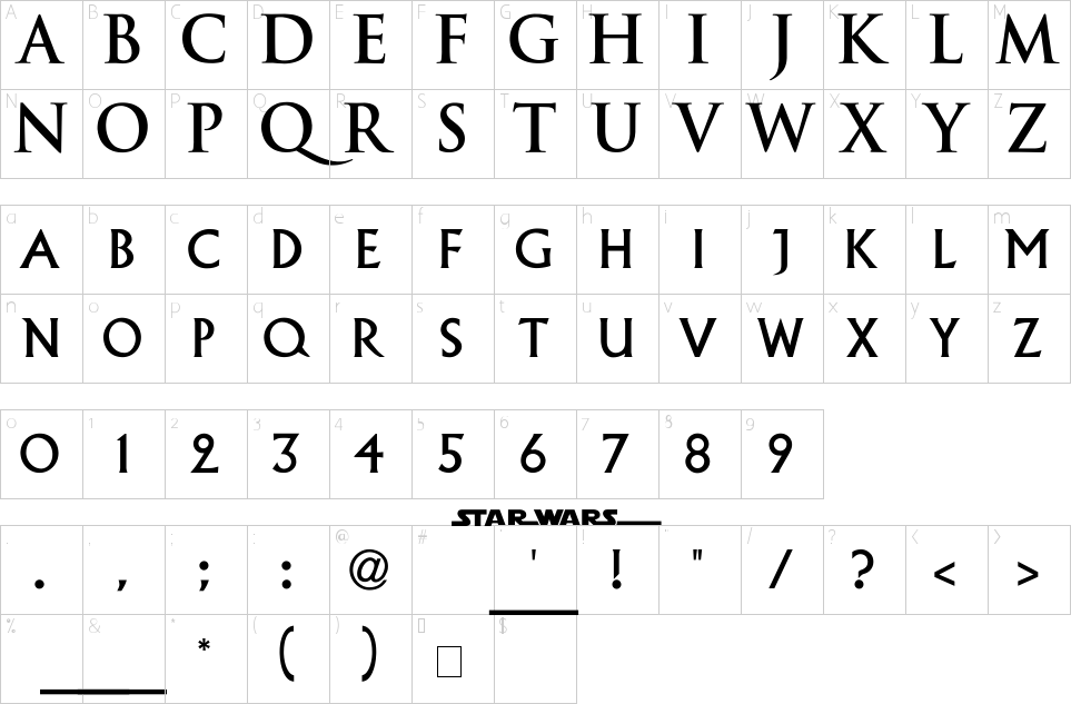 Episode 1 Font Character Map