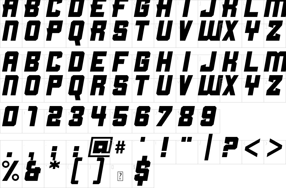 Clean Sports Font Character Map