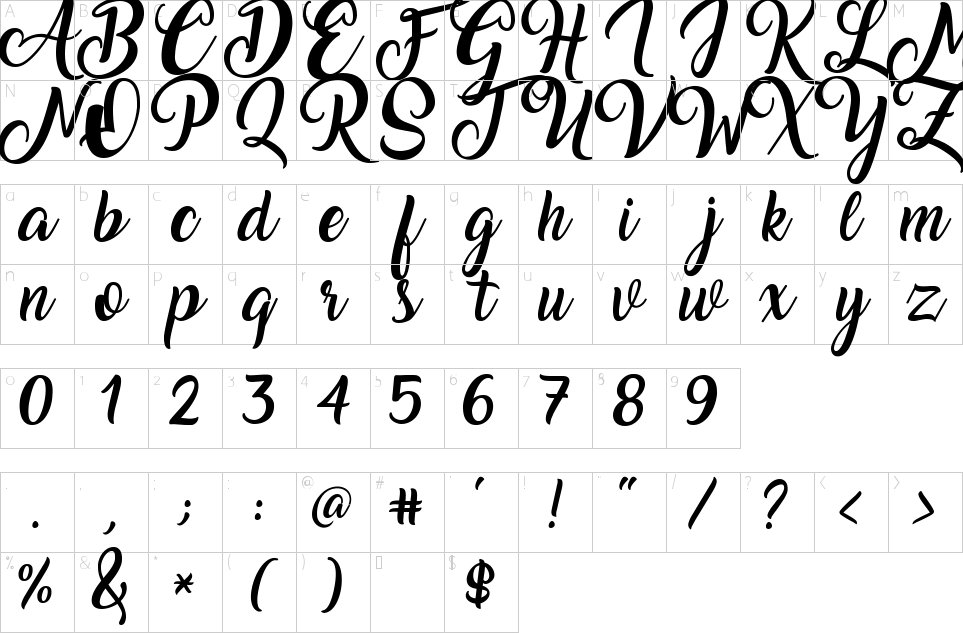 Amarillo Font Character Map