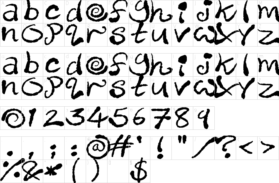 Inky Scrawls Font Peta karakter