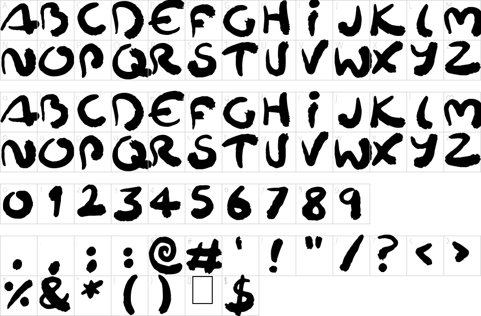 Squigglerフォントキャラクターマップ