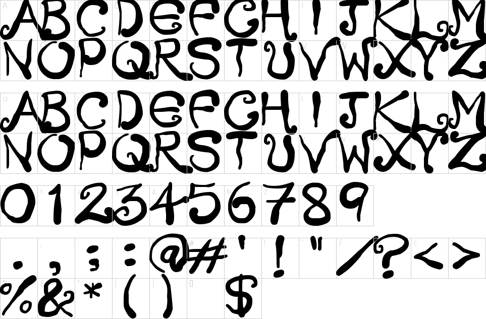 ตัวอักษร Scrawly น่าขนลุกแผนที่ตัวละคร