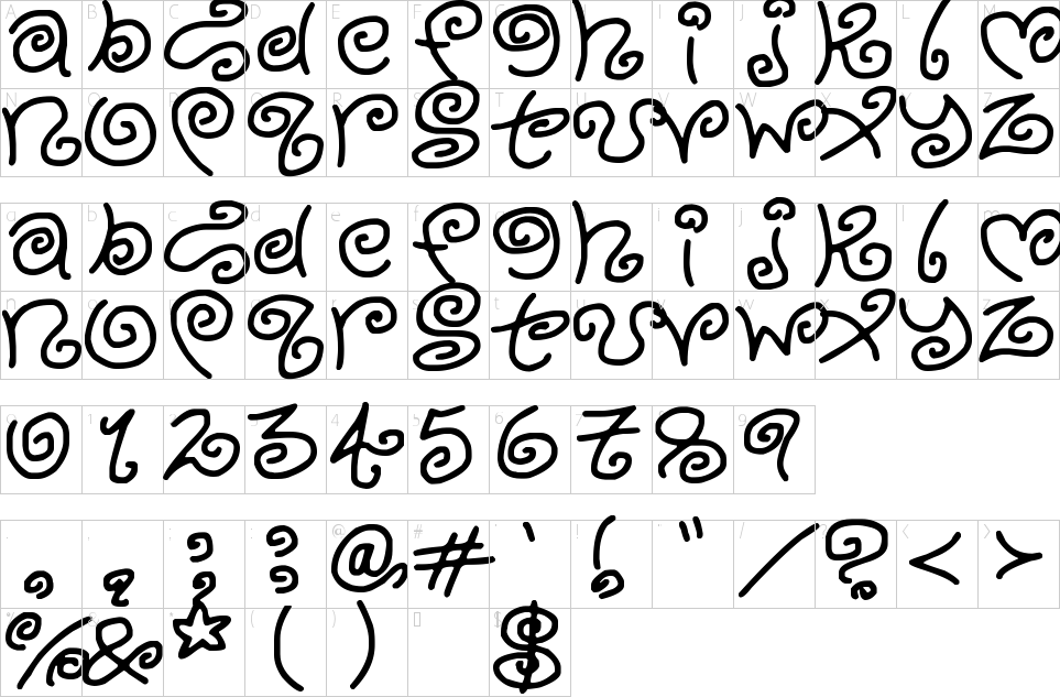 Kurly Kyoots Font Character Map