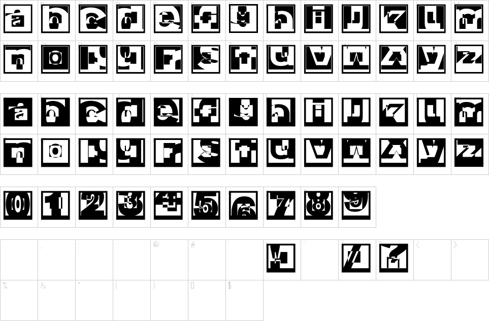 Kırık Sans Yazı Tipi Karakter haritası