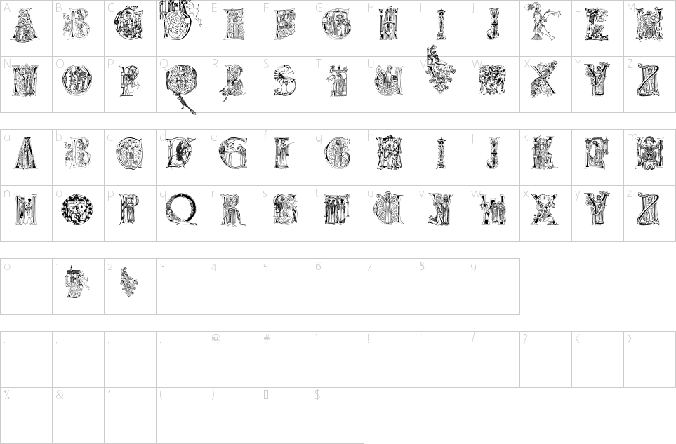 Христианский инициал шрифт Карта персонажей