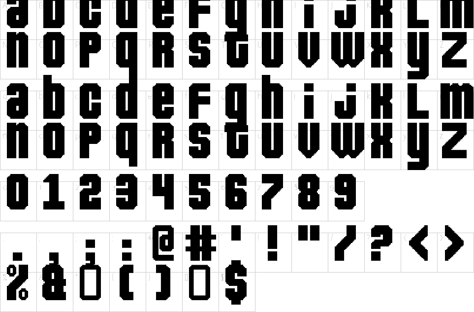 Pixeldownフォントキャラクターマップ