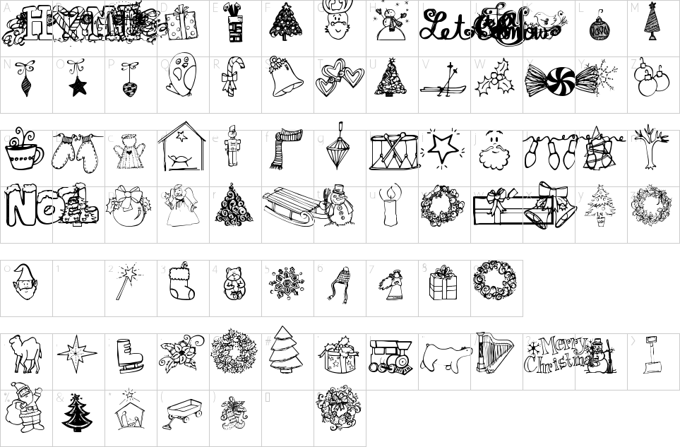 Janda Christmas Doodles Font Character Map