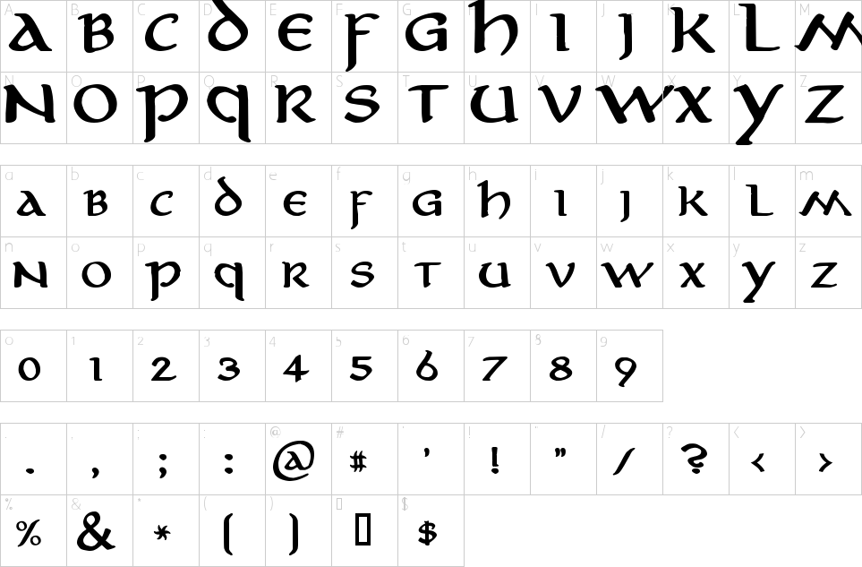 Aniron Font Character Map