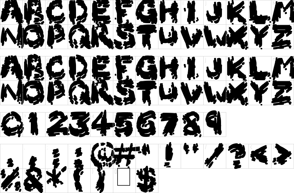 Burnt Firewood Font Character Map