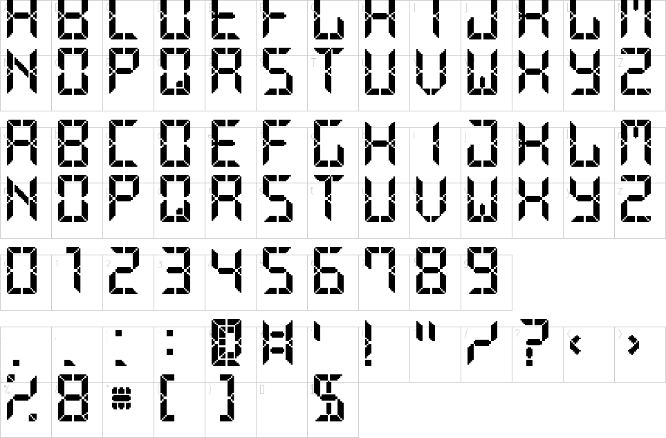 高級像素LCD 7字體字符圖