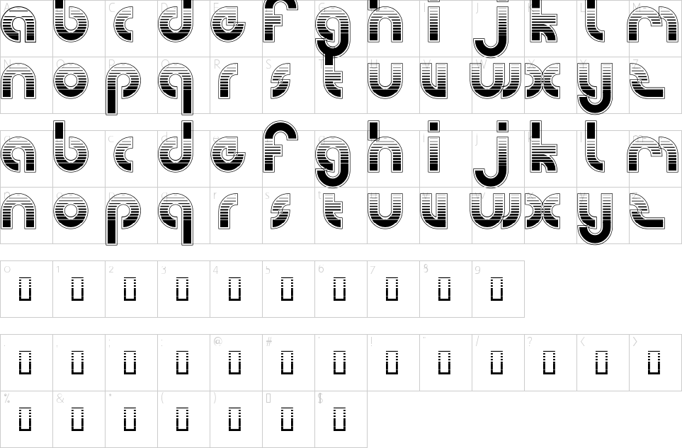 Retro Gamer Schrift Zeichentabelle