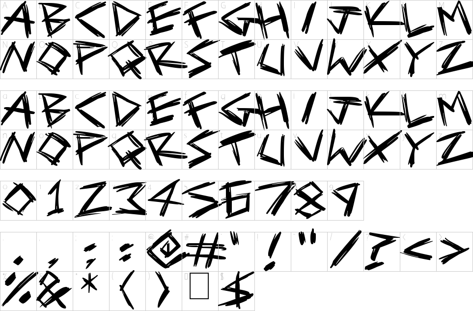 Serial Killers Schriftart Zeichentabelle