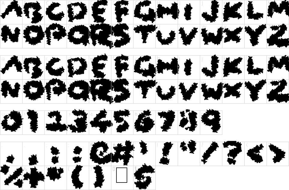 Kaba Fuzz Yazı Tipi Karakter haritası